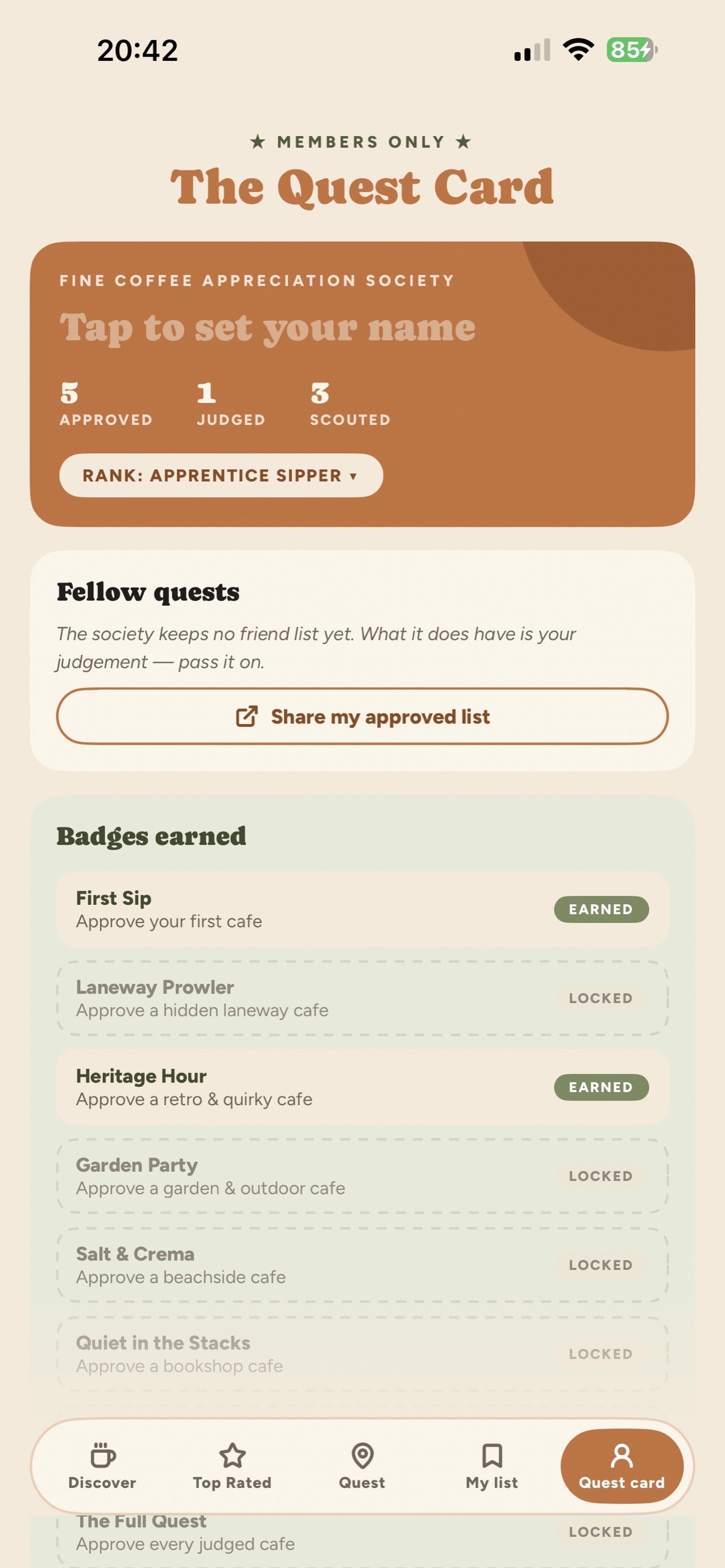 Quest Card — example app screen